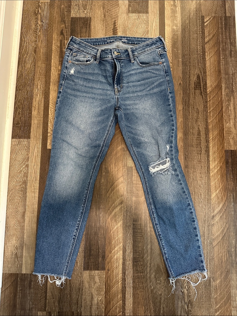 Old Navy Distressed Mid Blue High-Rise Ankle Jeans